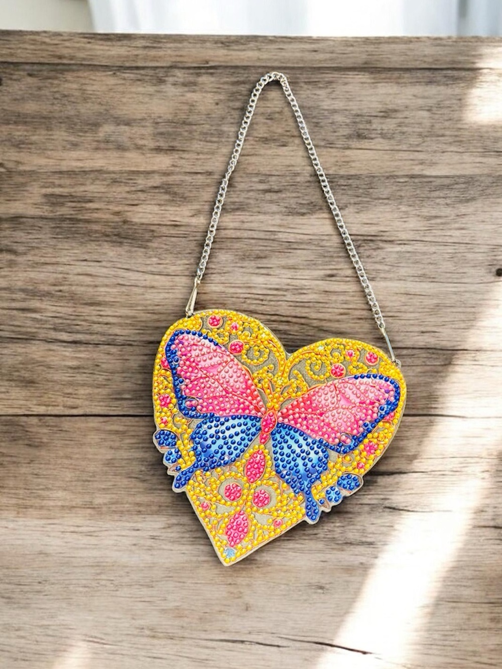 Heart Butterfly Hanging Sign Wall Decor Hand Crafted Sealed Diamond Art 5-7”